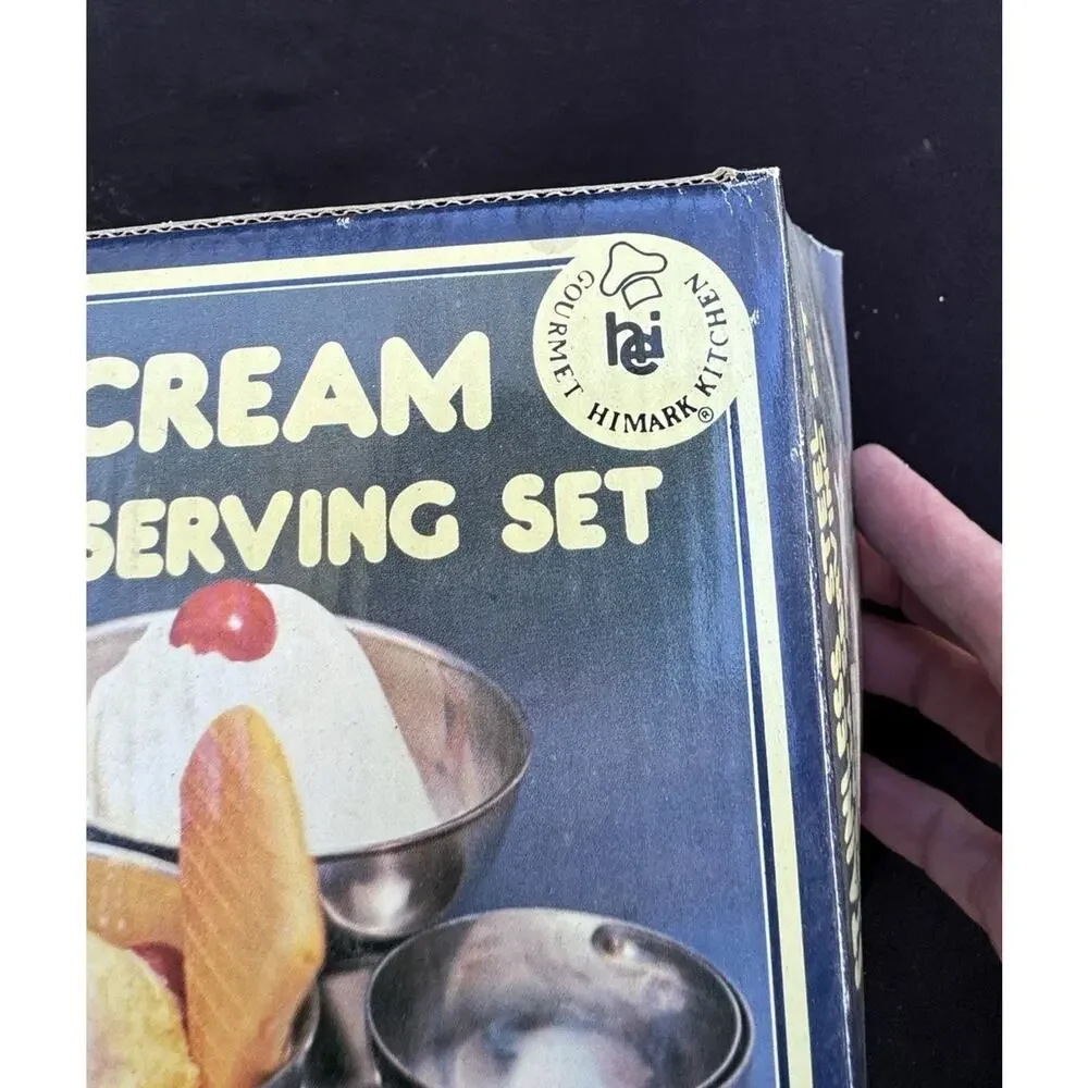 New VTG MidCentury Retro 5pc Ice Cream Stainless Steel Serving Set Nostalgia
